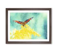 Butterfly On A Yellow Flower Painting Modern Art Framed Print | A2 Walnut Framed Wall Art | Ready to Hang | Modern Floral Picture | Living Room Bedroom Lounge Office