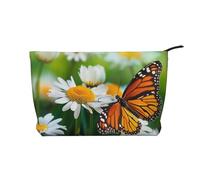 Butterfly on Chrysanthemum Flower Prints Corduroy Makeup Bag for Women Girls, Spacious Travel Cosmetic Organiser for Make-up, Toiletries & Essentials