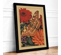 Butterfly on Dahlias Botanical Framed Wall Art Print A1 (84.1×59.4cm) Black, Wall Decor for Living Room, Bedroom, Office & Home, Ready to Hang, Art Gift