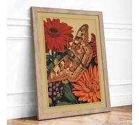 Butterfly on Dahlias Botanical Framed Wall Art Print A2 (59.4×42cm) Oak, Wall Decor for Living Room, Bedroom, Office & Home, Ready to Hang, Art Gift