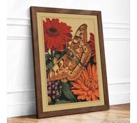 Butterfly on Dahlias Botanical Framed Wall Art Print A2 (59.4×42cm) Walnut, Wall Decor for Living Room, Bedroom, Office & Home, Ready to Hang, Art Gift
