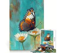 Butterfly on Daisies Painting 1000 Piece Jigsaw Puzzles for Teenagers Brain Stimulation Casual Enjoyment Premium Cut (50x75cm)