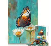 Butterfly on Daisies Painting Jigsaw Puzzles for Adults 1000 Thought Challenge Quiet Fun No Rough Edges Festive Present (38x26cm)