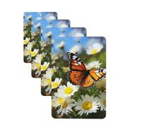 Butterfly On Daisy Flower Car Air Fresheners 4 Pcs Rectangle Hanging Car Air Freshener Fragrance Scented Cards Auto Mirror Pendant Aromatherapy Tablets For Car Home Office Closet Bathroom