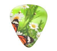 Butterfly on Daisy Flower Guitar Picks 12 Pcs Classical Triangle Guitar Plectrums Includes Thin, Medium & Heavy Gauges 3 Sizes for Bass Electric Acoustic Guitars Ukulele with Organizer Storage Box