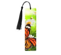 Butterfly On Daisy Flower Print 5pcs Wooden Bookmarks with Tassels, Reading Page Markers Book Marks, Gifts for Men Women