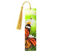 Butterfly On Daisy Flower Print 5pcs Wooden Bookmarks with Tassels, Reading Page Markers Book Marks, Gifts for Men Women