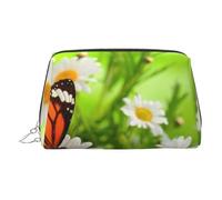 Butterfly on Daisy Flower Small Makeup Bag Travel Cosmetic Bag Makeup Pouch PU Leather Portable Versatile Zipper Make up Bag for Women Girls