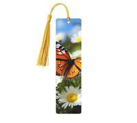 Butterfly On Daisy Flower Wooden Bookmarks 5 Pcs,Handmade Double-Sided Printed Book Marks Page Markers with Gold Tassels Book Accessories Gift for Book Lovers Women Men