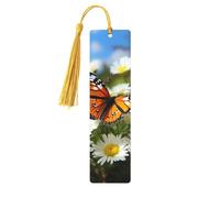 Butterfly On Daisy Flower Wooden Bookmarks 5pcs with Gold Tassels Handmade Double-Sided Printed Book Marks Page Markers Book Accessories Gift for Book Lovers Women Men