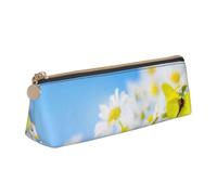 Butterfly On Daisy Leather Pencil Case Slim Design Pen Bag with Metallic Zipper Pocket Size for Or Student Office College Middle School Pen Pouch