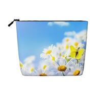 Butterfly On Daisy Patterned Single Layer Cosmetic Bag, Travel Toiletry Bag, Suitable for Business Trips and Daily use.