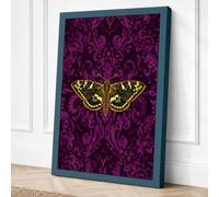 Butterfly on Damask Canvas Wall Art Print 18x12 Inch (46 x 30 cm)