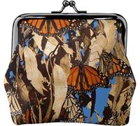 Butterfly On Dead Leaves Women's Leather Coin Purse, Small Change Pouch with Kiss-Lock Clasp Closure Buckle Wallet for Girl Gift