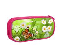 Butterfly On Flower Large Capacity Double Layer Pencil Case,Customizable Full Print Polyester Fabric Organizer-School, Office, Travel Makeup Pouch