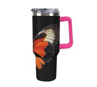 Butterfly on Flowers Travel Mug Insulated Tumbler with Lid Handle Coffee Water Bottle for Car