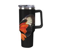 Butterfly on Flowers Travel Mug Insulated Tumbler with Lid Handle Coffee Water Bottle for Car
