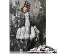 Butterfly on Middle Finger Painting Puzzle Educational Games Family Activities Premium Cardboard Jigsaw Puzzle for Women Men Easter Gift 1000pcs (75x50cm)