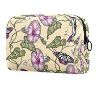 Butterfly on Morning Glory Plant Cosmetic Bag for Women, Travel Toiletries Bags Large Makeup Handy Pouch Organiser Bag with Zipper