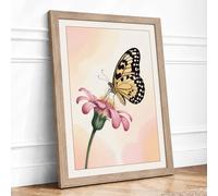 Butterfly on Pink Bloom Botanical Framed Wall Art Print A2 (59.4×42cm) Oak, Wall Decor for Living Room, Bedroom, Office & Home, Ready to Hang, Art Gift