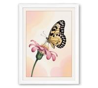 Butterfly on Pink Bloom Botanical Framed Wall Art Print A2 (59.4×42cm) White, Wall Decor for Living Room, Bedroom, Office & Home, Ready to Hang, Art Gift
