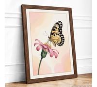 Butterfly on Pink Bloom Botanical Framed Wall Art Print A3 (42×29.7cm) Walnut, Wall Decor for Living Room, Bedroom, Office & Home, Ready to Hang, Art Gift