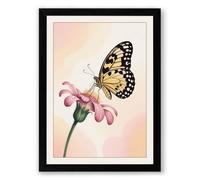 Butterfly on Pink Bloom Botanical Framed Wall Art Print A4 (29.7×21cm) Black, Wall Decor for Living Room, Bedroom, Office & Home, Ready to Hang, Art Gift