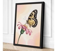 Butterfly on Pink Bloom Canvas Wall Art Print 30x20 Inch