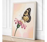 Butterfly on Pink Bloom Canvas Wall Art Print 36x24 Inch