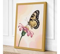Butterfly on Pink Bloom Canvas Wall Art Print 36x24 Inch