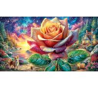 Butterfly-on-pink-rose-with-glowing-hearts 1000 Piece Puzzle Recycled Paper Fun Present & Activity for Home Educational Game Decompression Puzzles for Adults Kids Great Gift Idea 38x26/1000pcs