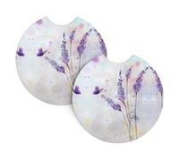 Butterfly on Purple Flower Patterned Car Coasters - 2 Pack - 2.7" Diameter Car Coasters Home Decor Desk Protectors