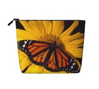 Butterfly on The Sunflower Printed Linen Style Cosmetic Bag | Make Up Bag, Cosmetic Pouch Portable Travel Toiletry Bag Wash Bags for Women Girls Daily Use