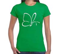 Butterfly Outline Art Fly Lover Girl Novelty T-Shirt Ladies TEE TOP(Irish Green, L)