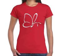 Butterfly Outline Art Fly Lover Girl Novelty T-Shirt Ladies TEE TOP(RED, L)