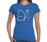 Butterfly Outline Art Fly Lover Girl Novelty T-Shirt Ladies TEE TOP(Royal Blue, M)