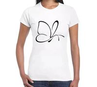 Butterfly Outline Art Fly Lover Girl Novelty T-Shirt Ladies TEE TOP(White, L)