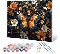 Butterfly Paint by Numbers Flowers Painting by Numbers for Adults Beginner DIY Digital Painting Hobbies for Adults Women with 3 Brush and Acrylic Paints Kit for Home Decor, Gifts 30x20cm -hjw2501029
