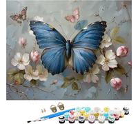 Butterfly Paint by Numbers for Adults, Paint by Numbers Kits Flower on Canvas for Beginner, DIY Canvas Oil Painting Kit with Acrylic Pigment and Brushes, Room Decor, Gifts for Women 24x28in A-8045
