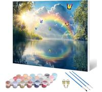 Butterfly Paint by Numbers Rainbow Painting by Numbers for Adults Beginner DIY Digital Painting Hobbies for Adults Women with 3 Brush and Acrylic Paints Kit for Home Decor, Gifts 30x20cm -hjw25010W0