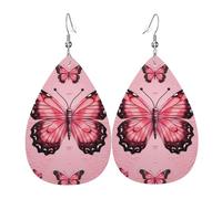 Butterfly Pattern Earrings for Women Teardrop Leather Earring Double Sided Drop Dangle Earrings Lightweight Women's Ear Accessories Jewelry Fashion Birthday Gift