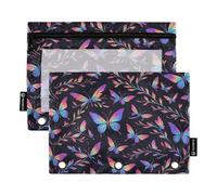 Butterfly Pattern - Flight Formation Binder folders with Clear Window Plastic Pencil case Big Capacity Pencil case 3 Ringing for Storing School Office Supplies Multicolored 2 PCS