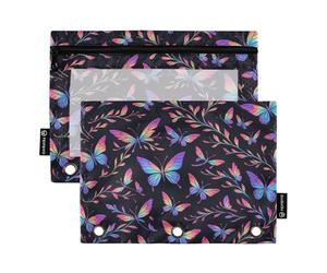 Butterfly Pattern - Flight Formation Binder folders with Clear Window Plastic Pencil case Big Capacity Pencil case 3 Ringing for Storing School Office Supplies Multicolored 2 PCS