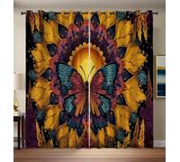 Butterfly Pattern Mandala Art Blackout Curtains For Living Room 54 Inch Psychedelic Art Style Curtains For Bedroom Darkening Eyelet Curtain Thermal Insulated Window Curtain Drapes 2 Panel, Turmeric