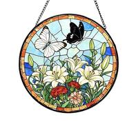 Butterfly Patterned Stained Glass Sunlight Catcher Decoration for Door Window Patios Garden Indoor and Outdoor Colorful Butterfly Hanging Decoration