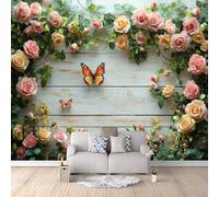 Butterfly Photo Wallpaper Plants, Flowers, Butterflies Wallpaper Mural 3D Art Print, Non-Woven Wall Paper, Decoration Poster Picture Mural 500 × 280 cm / 196.8" × 110" for Living Room Bedroom