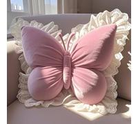 Butterfly Pillow Plush, 48x44cm Soft Kawaii Butterfly Hugging Pillow with Lace Trim, Cute Animal Stuffed Squishy Cuddly Toy for Stress Relief, Relaxation, Home Decor & Gifts for Kids Adults (Pink)