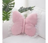 Butterfly Pillow Plush, 55x55cm Soft Kawaii Butterfly Hugging Pillow with Lace Trim, Cute Animal Stuffed Squishy Cuddly Toy for Stress Relief, Relaxation, Home Decor & Gifts for Kids Adults (Pink)