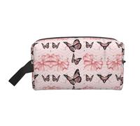 Butterfly Pink Printed Big Capacity Storage Bag, Portable Toiletry Organizer with Secure Zipper Closure