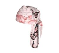 Butterfly Pink Printed Breathable Cycling Cap, Moisture Wicking Headwrap Do Rag, for Tactical Paintball Use